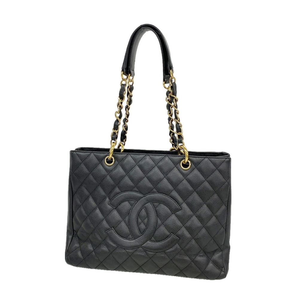 Chanel Matelassé Chain Tote Bag, Caviar Leather, Black, Women's, OP023189